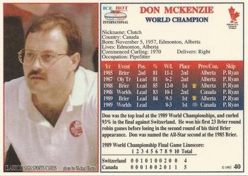 1993 Ice Hot International #40 Don McKenzie Back
